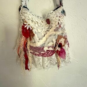 Handmade White Lace Crossbody Bag Medium Boho
